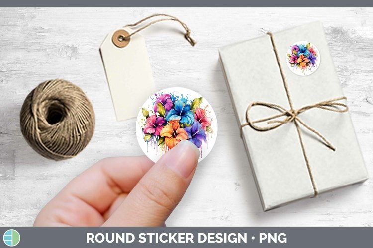 Rainbow Flowers Petunia Stickers | Round Labels Designs