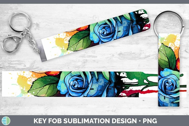 Rainbow Flowers Rose Key Fob Sublimation Wristlet Designs