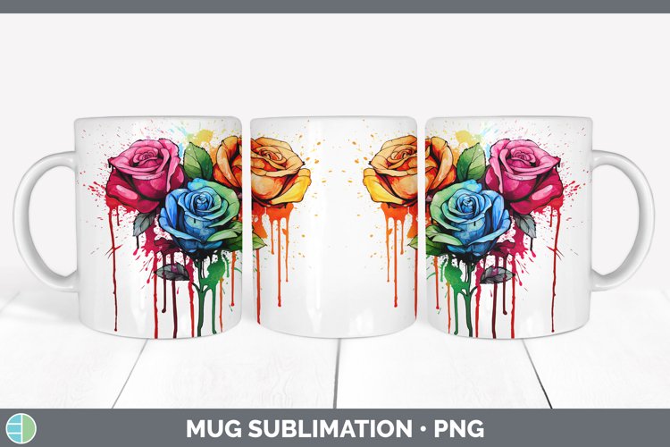 Rainbow Flowers Rose Mug Wrap Sublimation Coffee Cup Designs