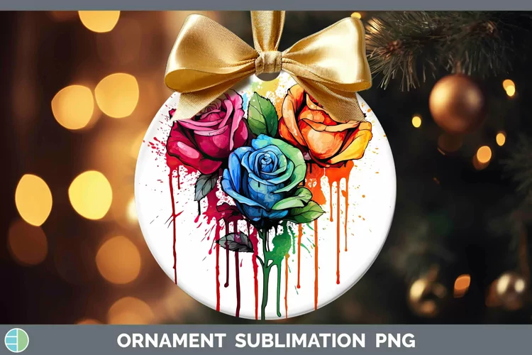 Rainbow Flowers Rose Ornament Sublimation Bauble Designs