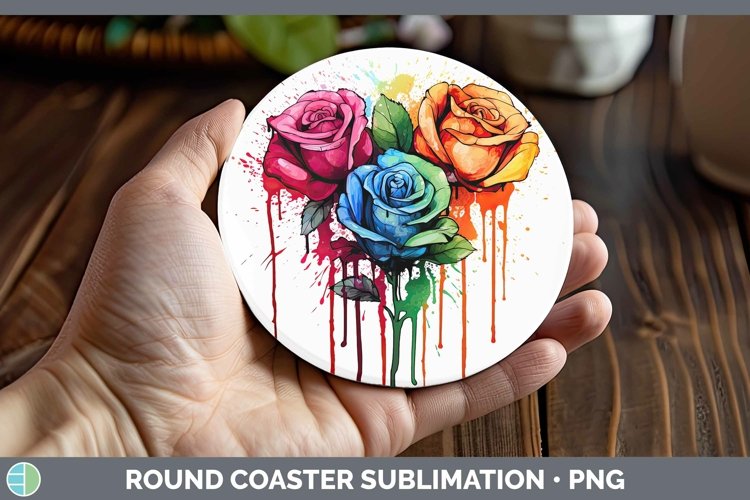 GorgeousRainbow Flowers Round Coaster design.
