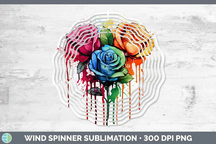 Rainbow Flowers Rose Wind Spinner Sublimation Spinner Design
