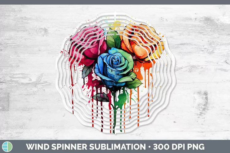Rainbow Flowers Rose Wind Spinner Sublimation Spinner Design