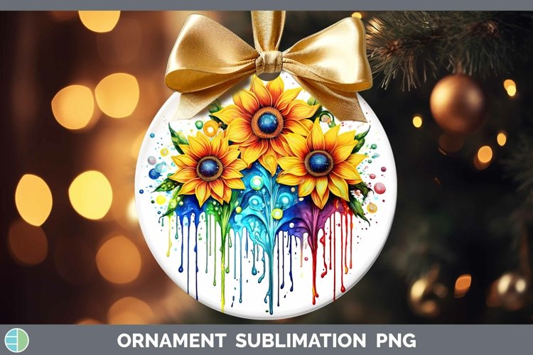 Rainbow Flowers Sunflower Ornament Sublimation Bauble Design