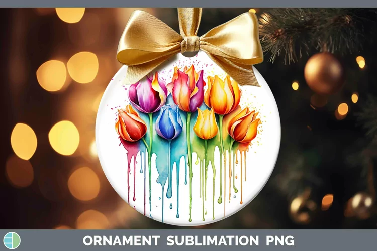 Rainbow Flowers Tulip Ornament Sublimation Bauble Designs