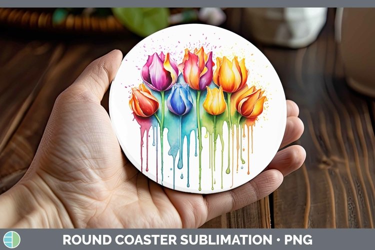 GorgeousRainbow Flowers Round Coaster design.