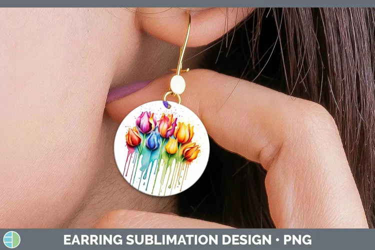 Rainbow Flowers Tulip Round Earrings Sublimation Earrings De