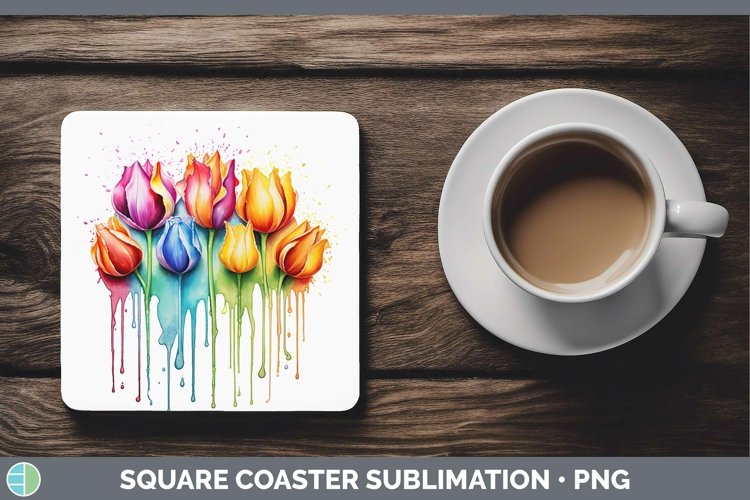 GorgeousRainbow Flowers Square Coaster design.