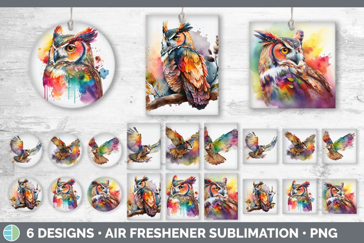 Rainbow Great Horned Owl Air Freshener Sublimation Car Fre