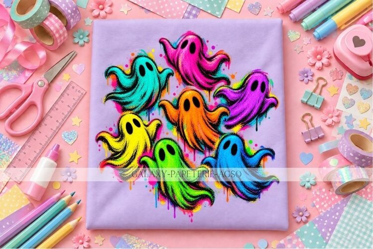 Colorful Ghosts Halloween, PNG, Kids Halloween example image 1