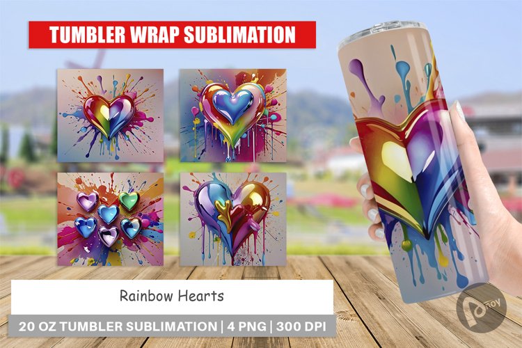 Tumbler Wrap Rainbow Hearts