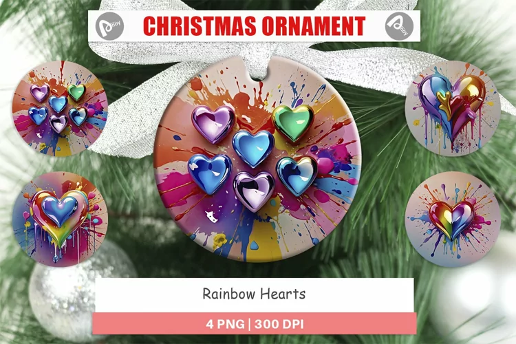 Christmas Ornaments Rainbow Hearts