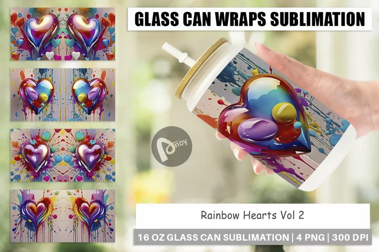 Glass Can Wraps Rainbow Hearts