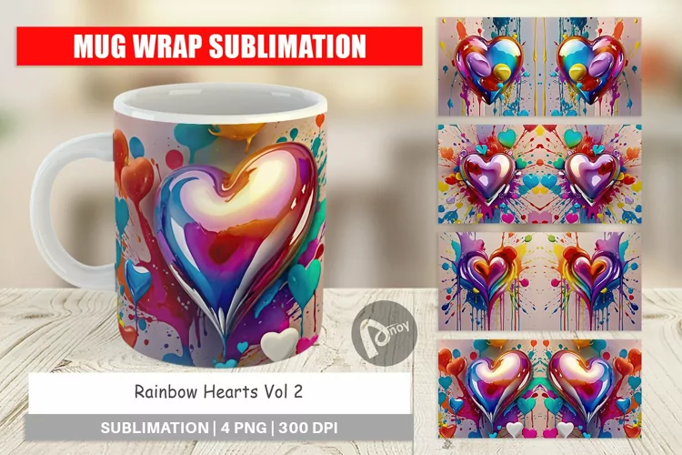 Mug Wrap Design Rainbow Hearts