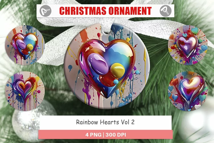 Christmas Ornaments Rainbow Hearts