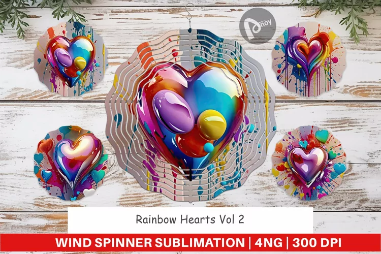 Wind Spinner Rainbow Hearts