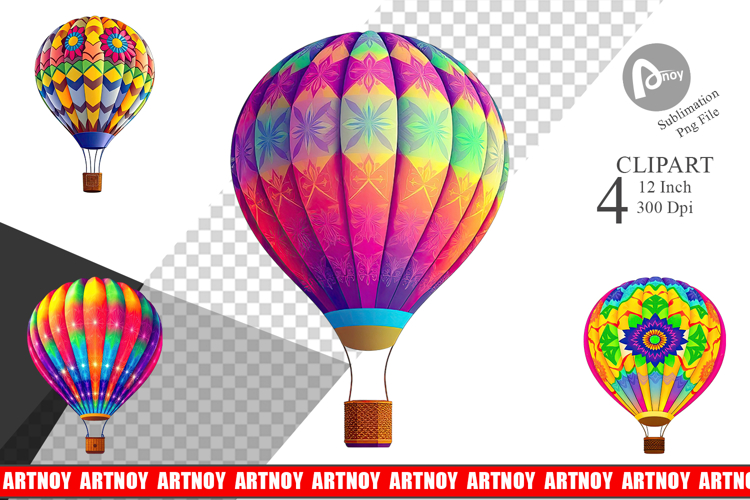 Rainbow Hot Air Balloon Clipart