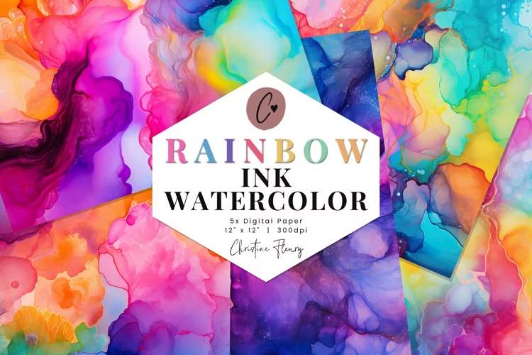 Rainbow Ink Watercolor Digital Paper Mini Pack