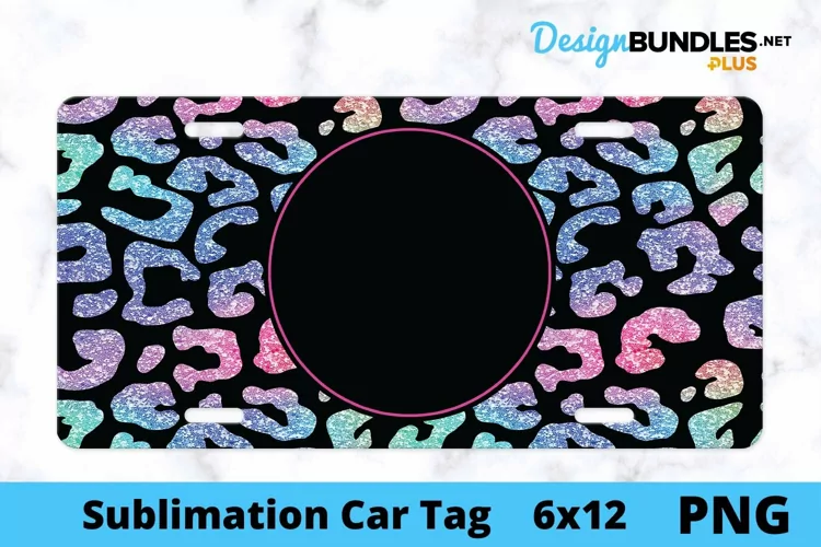 Sublimation Car Tag - Car Tag PNG - Monogrammed Leopard