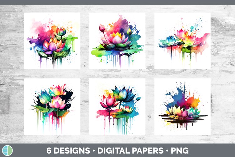 Rainbow Lotus Flowers Paper Backgrounds Digital Scrapbook