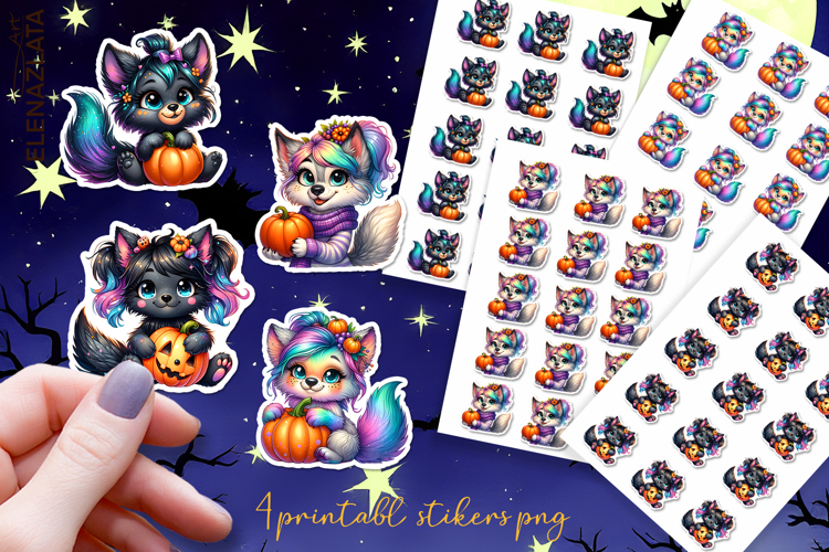 Halloween Stickers, neon cute animals Stickers