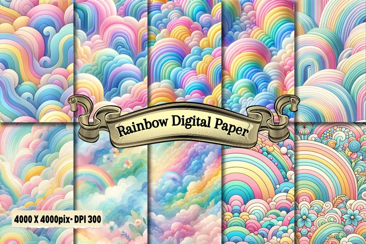 rainbow of vibrant pastel Digital Paper