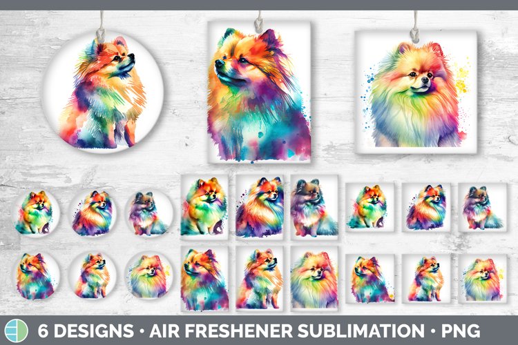 Rainbow Pomeranian Air Freshener Sublimation Car Freshener
