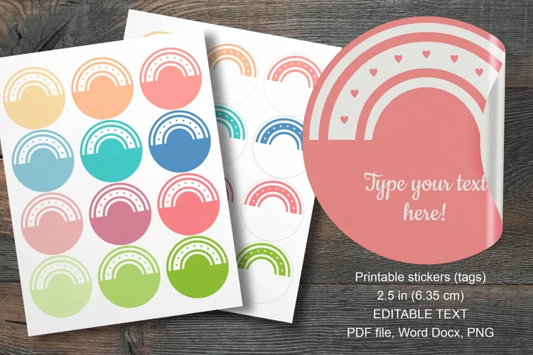 Rainbow Printable Spring Color Round Labels 12 pcs per paper