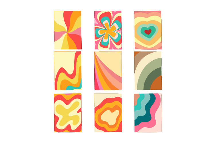 Colorful retro psychedelic patterns collection for album cov