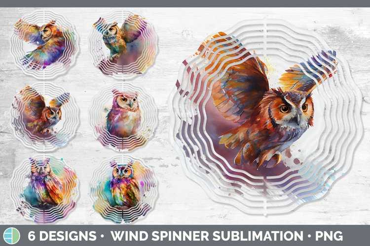 Rainbow Scops Owl Wind Spinner Sublimation Spinner Designs