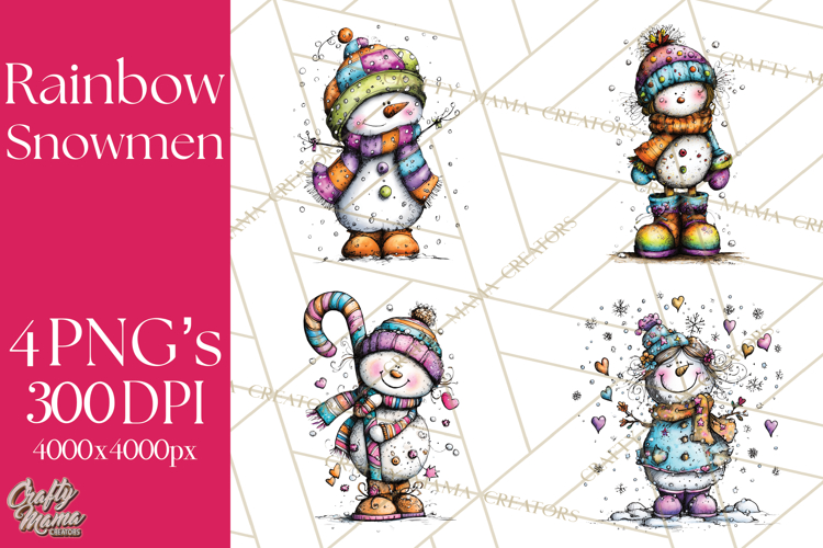 Whimsical Rainbow Snowmen PNG Clipart, Colorful Christmas