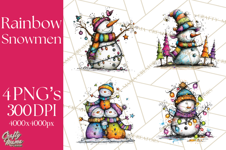 Whimsical Rainbow Snowmen PNG Clipart, Colorful Christmas