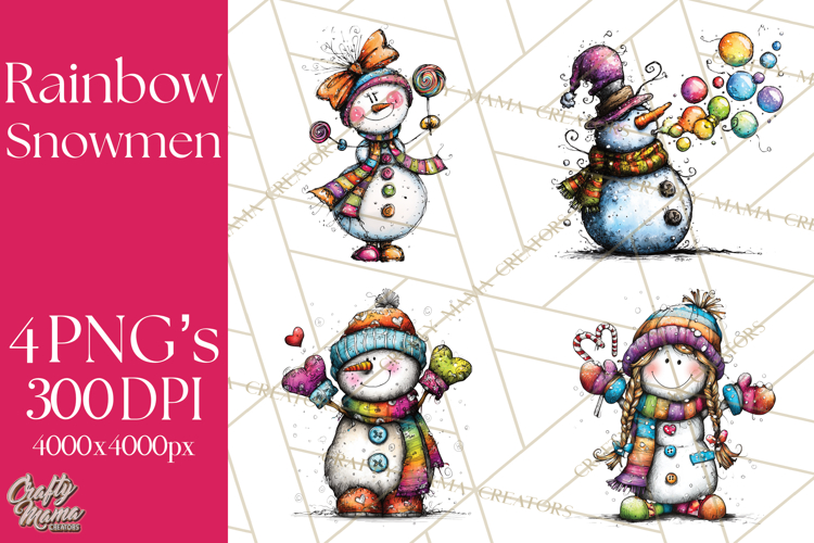 Whimsical Rainbow Snowmen PNG Clipart, Colorful Christmas