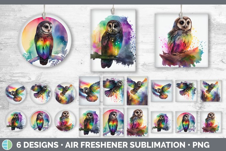 Rainbow Sooty Owl Air Freshener Sublimation Car Freshener