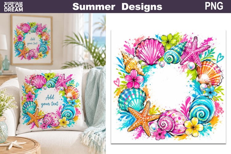 Seashell Wreath Clipart | Summer Pillow Add Your Text example image 1