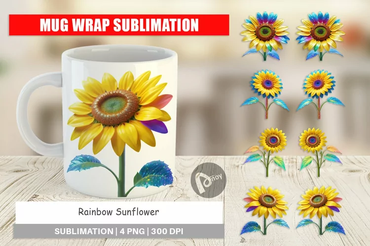 Mug Wrap Design Rainbow Sunflower