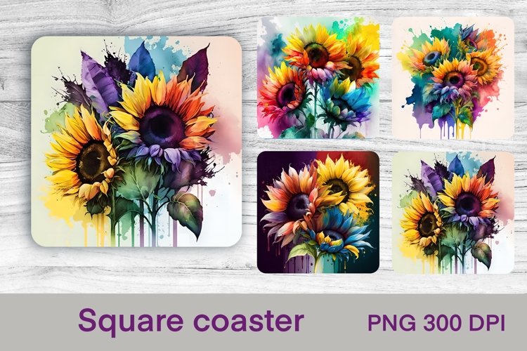 Sunflower square coaster sublimation | Sunflower coaster PNG
