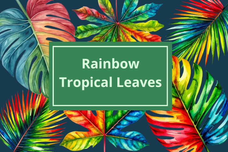 Rainbow Tropical Watercolor Leaves PNG