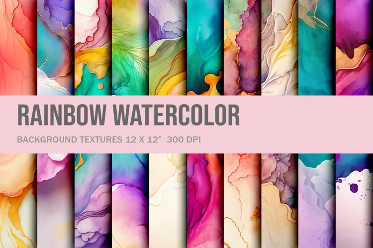 Colorful Rainbow Watercolor Background Digital Paper Set