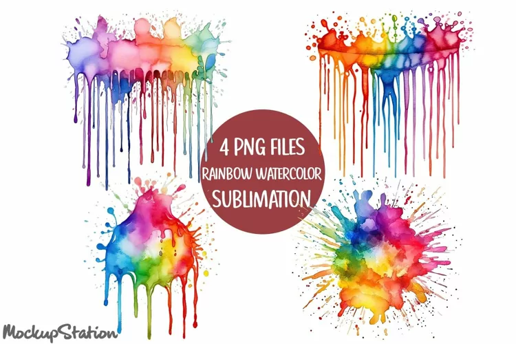 Rainbow Watercolor Drips PNG | Splash Dripping Clipart