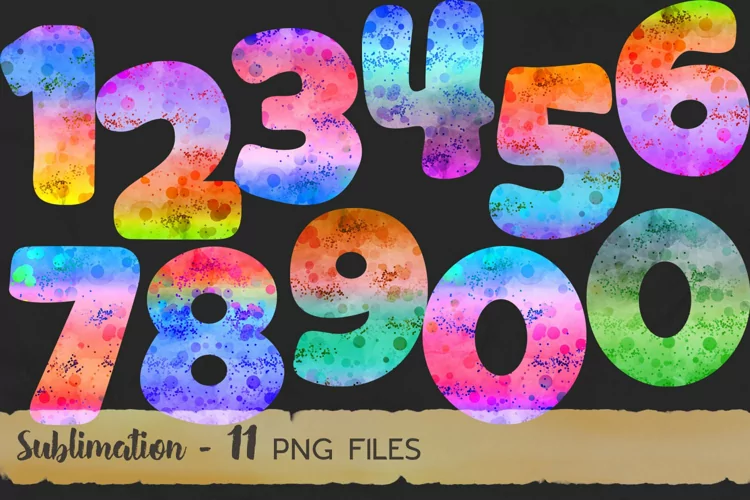 Bokeh Rainbow Watercolor Numbers Sublimation Design