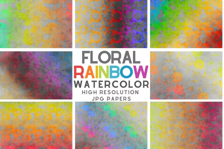 Rainbow Floral Watercolor Backgrounds Clip Art Sublimation