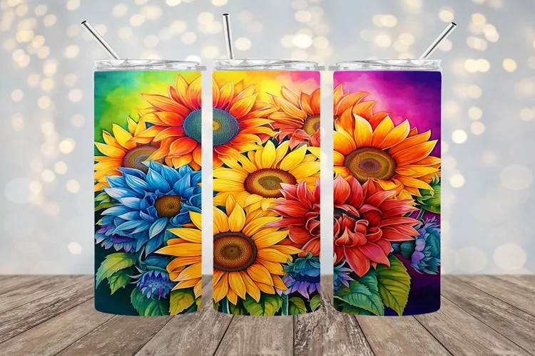 Rainbow Sunflowers- 20oz Sublimation - PNG Design
