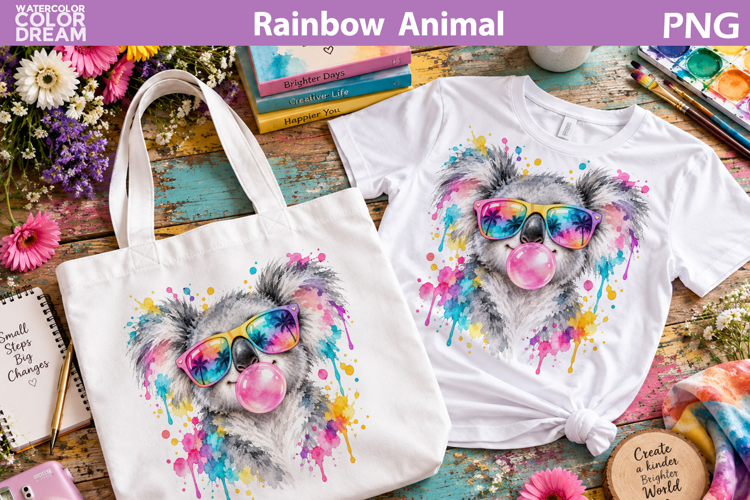 Rainbow Koala Clipart | Colorful Animal Sublimation