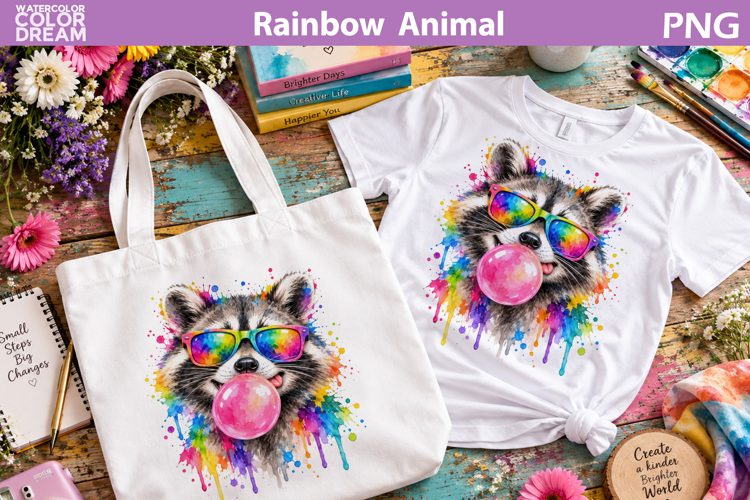Rainbow Raccoon Clipart | Rainbow Animal Sublimation