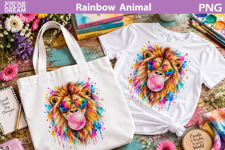 Rainbow Lion Clipart | Lion Bubble Gum Sublimation