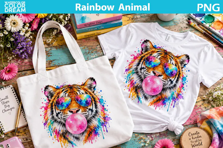 Rainbow Tiger Clipart | Watercolor Tiger Sublimation
