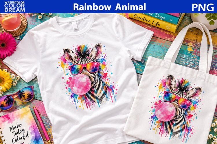 Rainbow Zebra Clipart | Zebra Bubble Gum Sublimation example image 1
