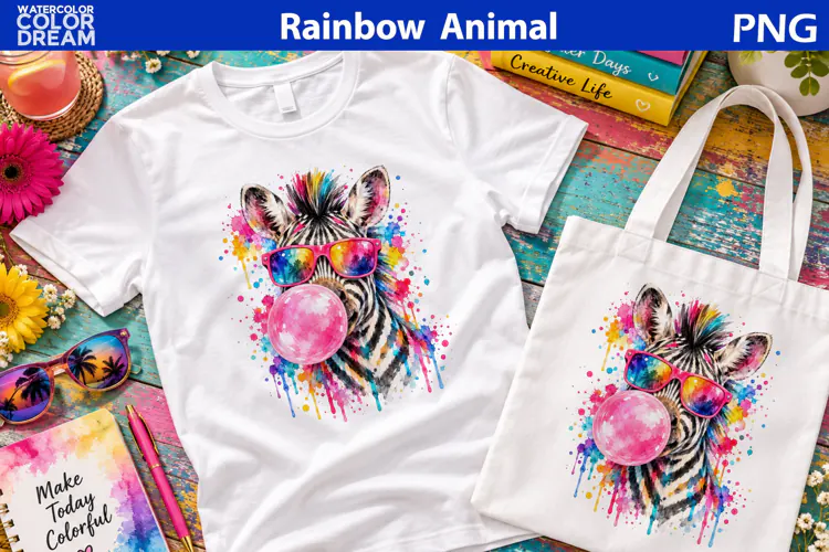 Rainbow Zebra Clipart | Zebra Bubble Gum Sublimation