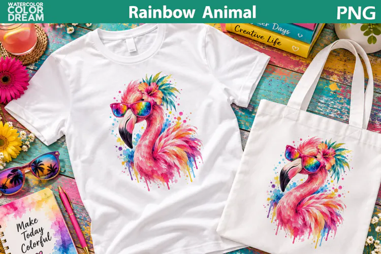 Rainbow Flamingo Clipart | Watercolor FlamingoSublimation